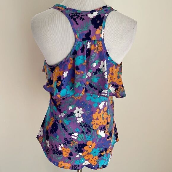 Racer back zip up front blouse with ruffle accent by Ali and Kris size small - Picture 5 of 9